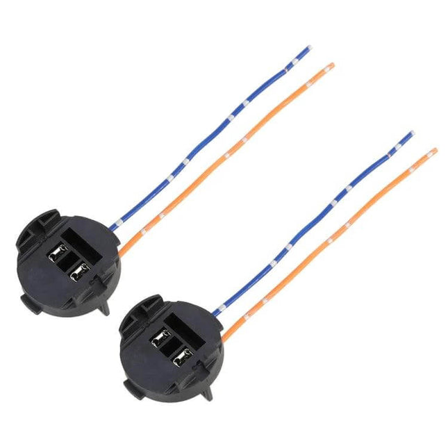Hyundai Elantra Tail Lamp Holder For H7 Bulbs Adapter - pair of black plastic H7 tail lamp bulb adapters with blue and orange wires