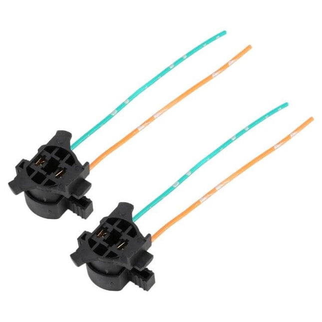 H7 Tail Lamp Holder for Mitsubishi Outlander and Hyundai Tucson - pair of black H7 bulb socket adapters with green and orange wires