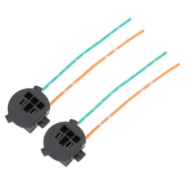 H7 Tail Lamp Holder For Hyundai Santa Fe Easy Bulb Replacement - pair of black H7 socket adapters with green and orange wires for stable LED upgrades