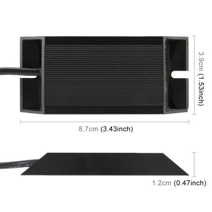 2 Pack LED Turn Signal Light Decoder With Dual Resistance black rectangular plug-and-play decoder with dimensions 8.7cm x 3.9cm x 1.2cm