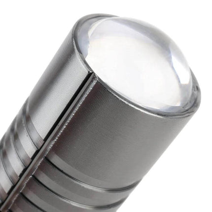 Durable Aluminum Motorcycle Headlight for Easy Installation in close-up showing aluminum body and clear lens for improved night visibility