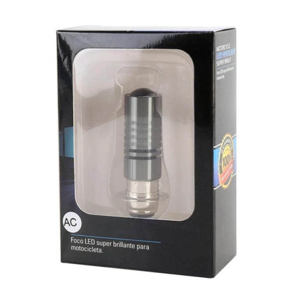 Durable Aluminum Motorcycle Headlight for Easy Installation in retail packaging showing LED bulb and box