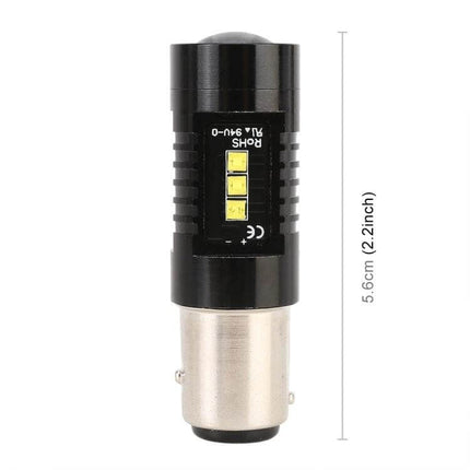 2-Pack LED Car Brake Lights For Everyday Driving Use - close-up LED bulb with measurements, easy-install brake replacement for daily drivers