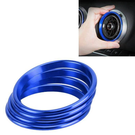 4 Pack Metal Air Outlet Decorative Rings for Audi A3, S3, Q2L - blue metal vent trim shown installed and as set