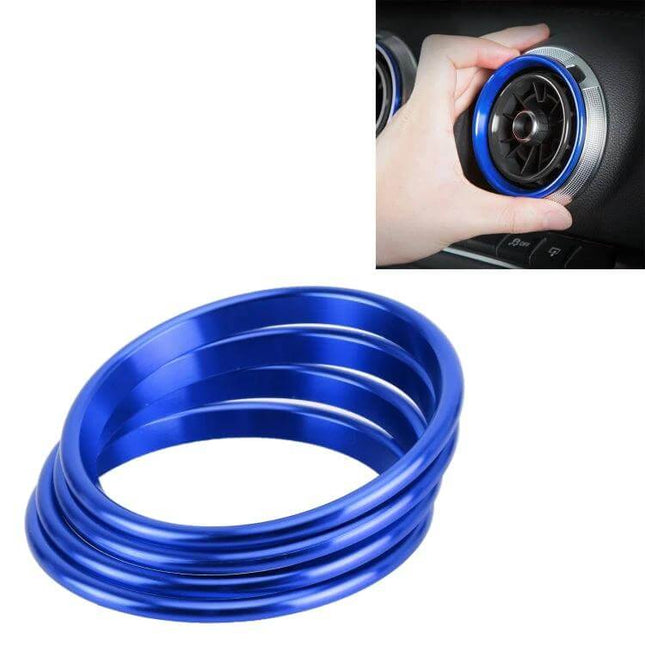 4 Pack Metal Air Outlet Decorative Rings for Audi A3, S3, Q2L - blue metal vent trim shown installed and as set