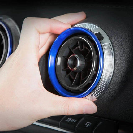 4 Pack Metal Air Outlet Decorative Rings for Audi A3, S3, Q2L - blue metal vent ring installed on dashboard air outlet