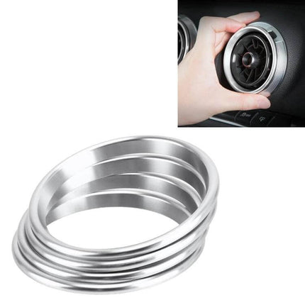 4 Pack Metal Air Outlet Decorative Rings for Audi A3, S3, Q2L - silver vent trim set installed on dashboard air vents