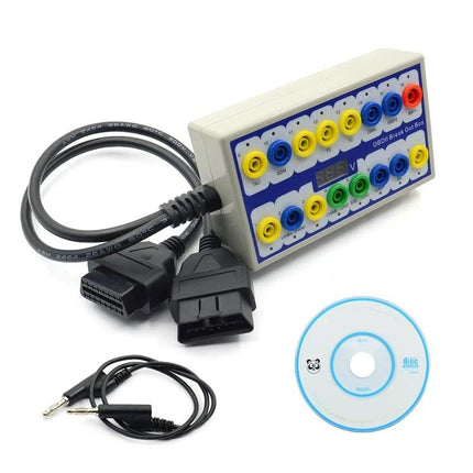 Reliable Break Out Box for Routine Vehicle Maintenance Tasks - OBD2 diagnostic breakout box with multicolor test ports, cables and CD for voltage monitoring
