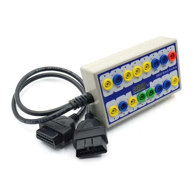 Reliable Break Out Box for Routine Vehicle Maintenance Tasks - OBD2 breakout box with labeled test ports and OBD connectors for diagnostics