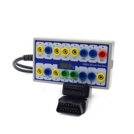 Reliable Break Out Box for Routine Vehicle Maintenance Tasks - OBDII breakout box with voltage monitor and labeled test ports for diagnostics