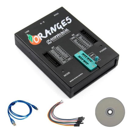 Orange5 Device for Home Electronics Repair Projects black programmer box with USB cable jumper wires and CD