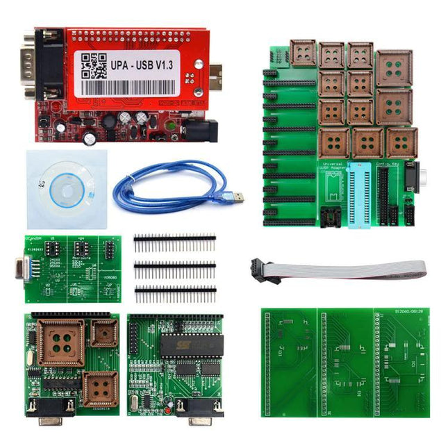 UPA Tool for Everyday Vehicle Maintenance Essentials USB programmer kit with adapters, cables and sockets for car electronic repairs