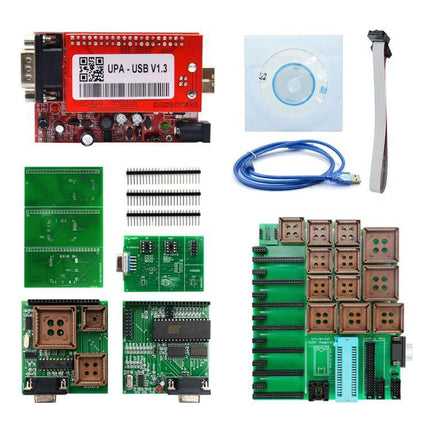 UPA Tool for Everyday Vehicle Maintenance Essentials USB programmer kit with adapters, cables, and PCB boards for car electronic repairs