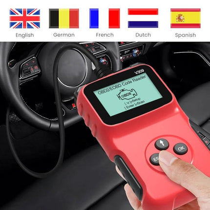 Car Diagnostic Tool for Daily Vehicle Health Checks plugged into car OBD2 port showing code reader screen for quick daily system checks