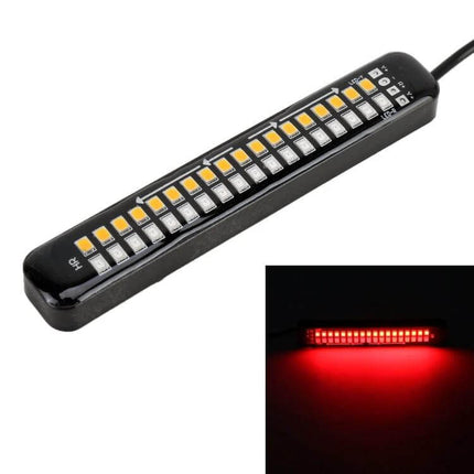 Dynamic Flowing Water Effect Motorcycle LED Turn Signal Light, 105mm - slim black LED bar showing flowing amber LEDs and red illumination example