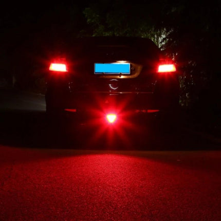 Car Triangle LED Light For Brake And Reversing Use mounted on rear of car at night showing bright red LED visibility for braking and reversing
