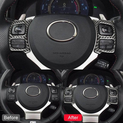 Carbon Fiber Decorative Sticker for Lexus Steering Wheel, Left Drive - before and after steering wheel accent for Lexus left-drive interiors