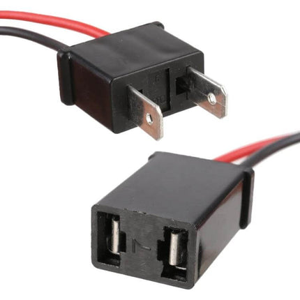 H7 LED Car Light Strobe 2 Pack For Easy Headlight Installation - close-up of H7 plug-and-play LED adapter with red and black wires