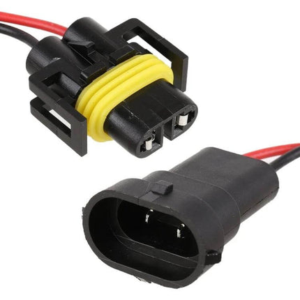 2-Pack Car H9/H8/H11 LED Light Strobe For Daily Driving - close-up of H9 H8 H11 waterproof plug connectors with red and black wires
