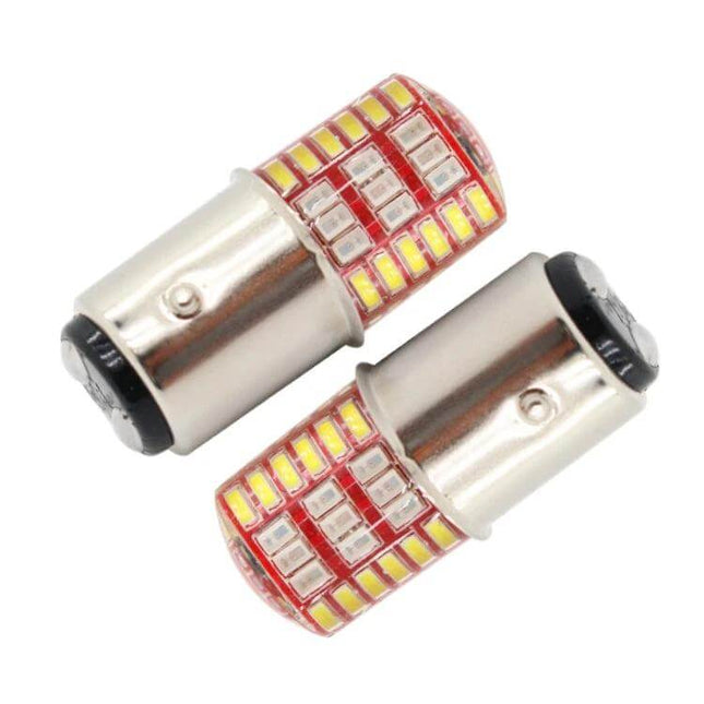 2 Pack Dual Color LED Turn Signals For Car Or Motorcycle - silicone SMD-3014 bulbs, white running light and red flashing turn signal, 12V