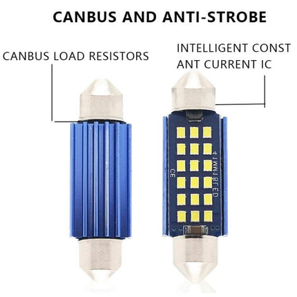 Car Reading Lamp Dome Light For Vehicle Interior 39mm - blue CANBUS anti-strobe 39x10mm LED dome bulb with load resistors and anti-flicker IC