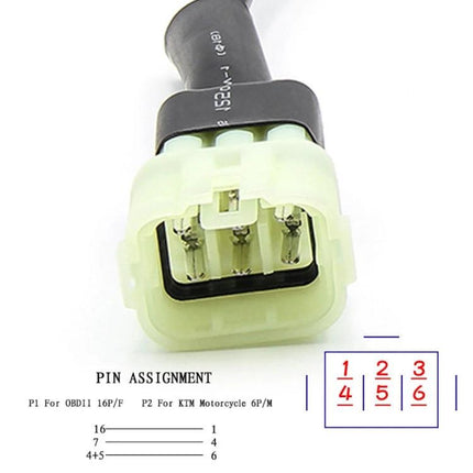 Reliable OBD Connector Cable for KTM Motorcycle Maintenance Tasks - close-up of 6-pin OBD connector showing pins and assignment