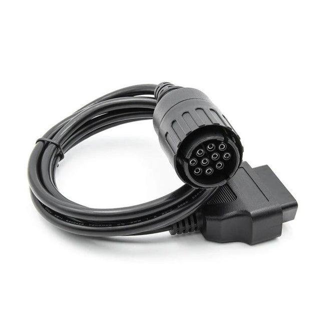 Cable for BMW Motorcycle Diagnostics and Maintenance Tools - black diagnostic cable with round 9-pin and rectangular connector for motorcycle troubleshooting