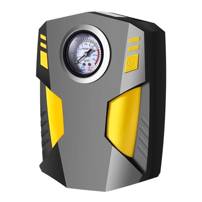 Essential Air Pump for Daily Vehicle Maintenance and Travel Inflation - compact portable tire inflator with analog pressure gauge and power button