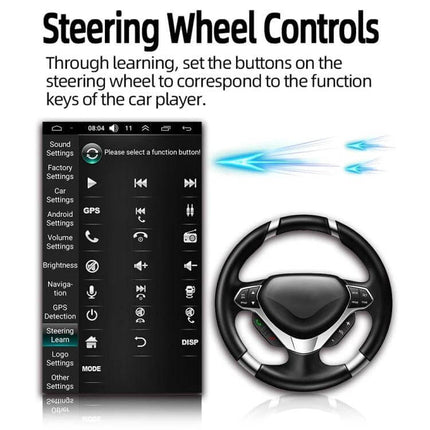 Android 10.1-Inch Car Navigation System with Phone and Steering Control steering wheel controls and phone mirroring interface