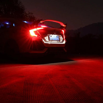 2-Pack Car Strobe Brake Lights For Everyday Driving shown on a car at night demonstrating bright red strobe brake visibility
