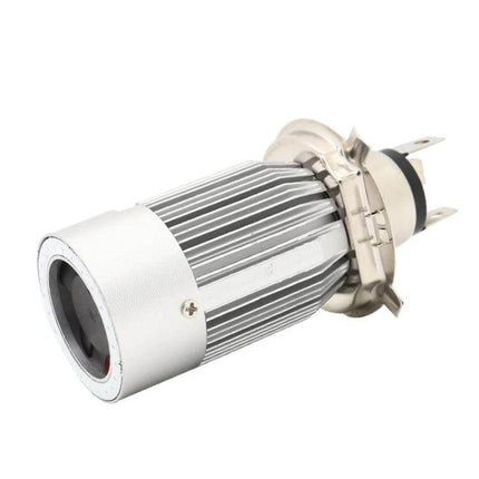 H4 Motorcycle Headlight with Angel Eyes for Night Riding - compact silver LED headlight for improved night visibility and easy installation