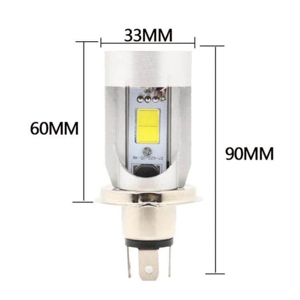 H4 Motorcycle Headlight with Angel Eyes for Night Riding - compact 90mm LED bulb with 33mm head, 60mm body, easy install for improved night visibility