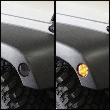 LED Wheel Eyebrow Turn Signals For Jeep Wrangler Easy To Install on JK bumper showing off/off amber LED indicator