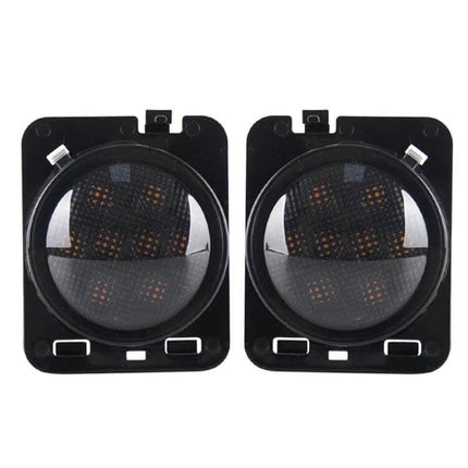 Jeep Wrangler LED Wheel Eyebrow Turn Signals 2 Pack showing two black ABS housing LED wheel arch turn signal units