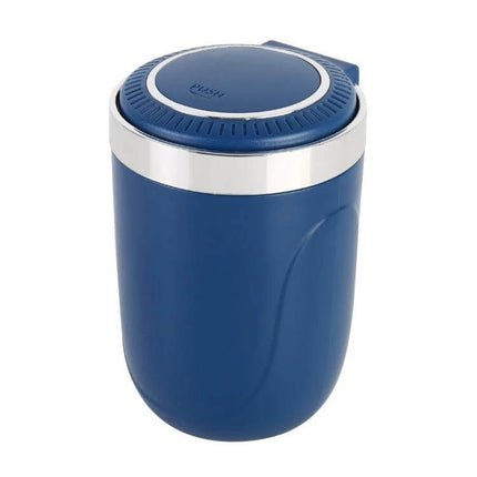 Portable Car Ashtray with Stainless Steel Liner and LED Light - blue portable car ashtray with push-top lid and stainless steel rim