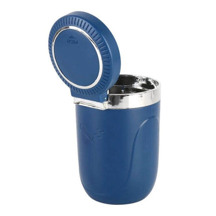 Portable Car Ashtray with Stainless Steel Liner and LED Light - blue portable car ashtray with stainless steel liner and LED-lit lid