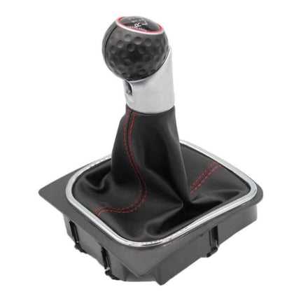 Comfortable Gear Shift Knob for Volkswagen Golf 6 - ergonomic black leather knob with red stitching and chrome trim for improved grip and shifting precision