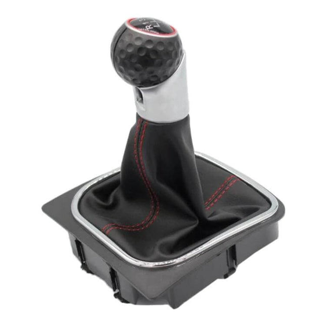 Comfortable Gear Shift Knob for Volkswagen Golf 6 - ergonomic black leather knob with red stitching and chrome trim for improved grip and shifting precision