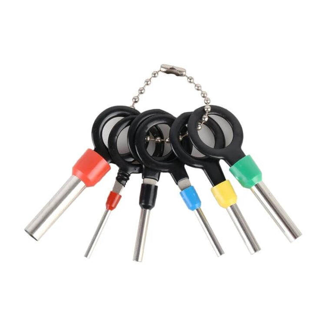 6-In-1 Car Wire Terminal Extraction Tool For Removing Terminals compact rubber-metal keychain set for automotive wiring harness maintenance