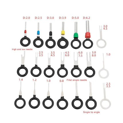 Car Wire Terminal Extraction Tool For Safe Pin Removal – set of rubber-metal terminal release tools for automotive wiring harnesses, dashboards, fuse boxes