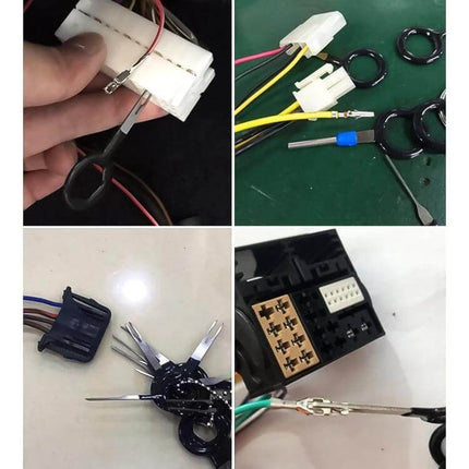 41-In-1 Car Wire Terminal Extraction Kit For Safe Removal And Reassembly - collage showing extraction tools, tips, adapters and connectors