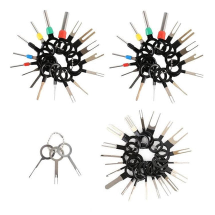 Car Wire Terminal Removal Tool Kit, 59-In-1 For Easy Wiring Tasks - rubber and metal 59-in-1 set of terminal removal tools on keyrings