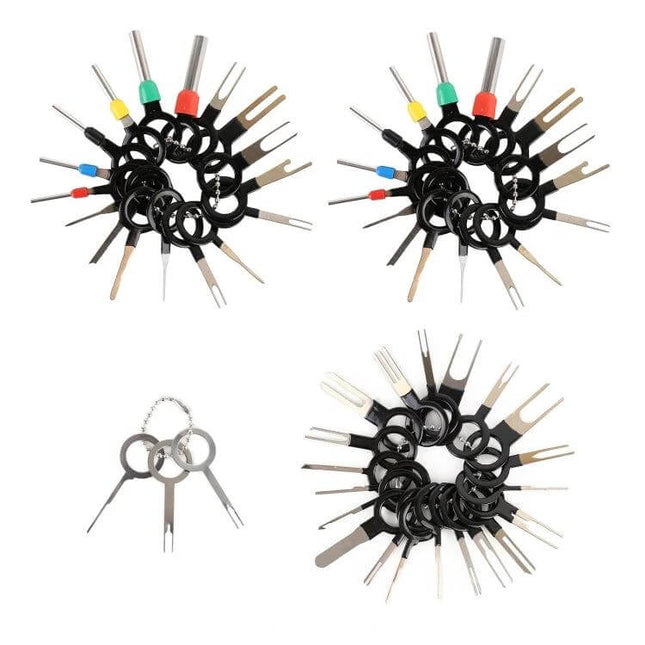 Car Wire Terminal Removal Tool Kit, 59-In-1 For Easy Wiring Tasks - rubber and metal 59-in-1 set of terminal removal tools on keyrings