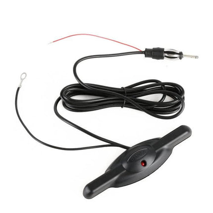 Universal Car Antenna for FM Radio Signal Reception - black external antenna with long cable and LED indicator for improved FM reception