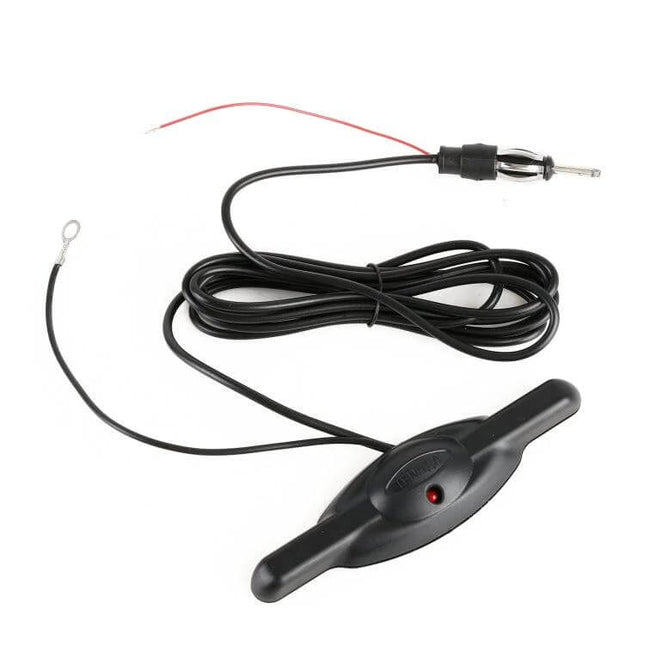 Universal Car Antenna for FM Radio Signal Reception - black external antenna with long cable and LED indicator for improved FM reception