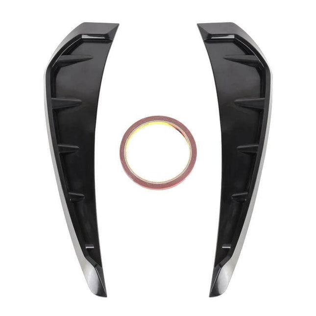 Two Piece Set of Bright Black Soft Silicone Car Decorative Stickers showing two curved black silicone trim pieces with double-sided tape