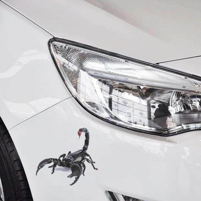 Animal Pattern Stickers for Car Body Decoration, 17.3 x 16.3cm - black scorpion decal on white car fender near headlight