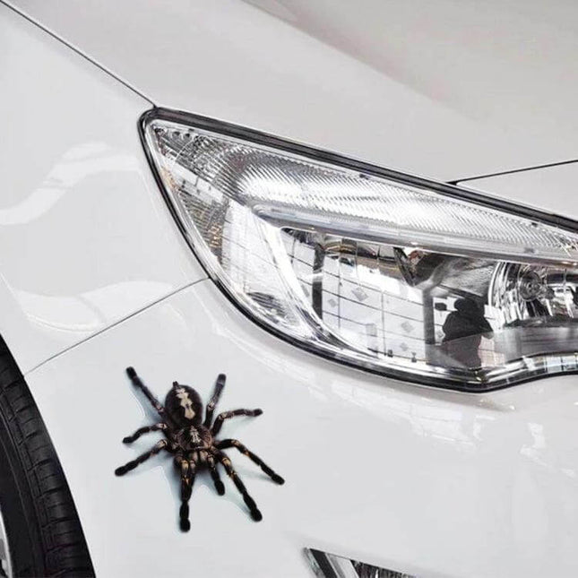 Animal Pattern Stickers for Car and Motorcycle Decoration - realistic tarantula pet-themed PET decal on white car near headlight