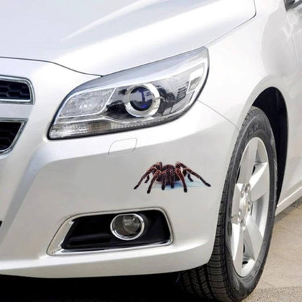 Animal Pattern Stickers for Decorating Cars and Motorcycles on a white car bumper showing a realistic tarantula decal