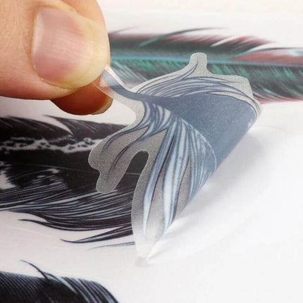 Feather Pattern Car Body Stickers for Vehicle Decoration and Customization peeling application close-up on car decal
